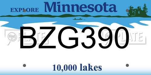BZG390 Minnesota License Plate