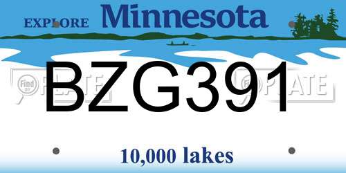 BZG391 Minnesota License Plate