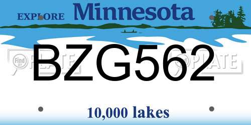 BZG562 Minnesota License Plate
