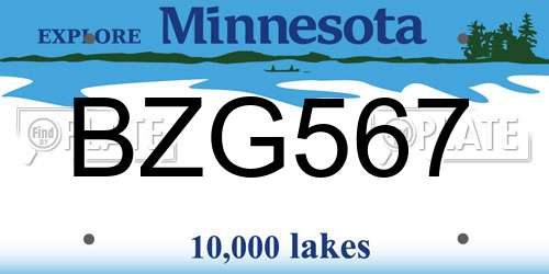 BZG567 Minnesota License Plate