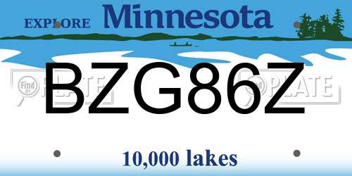 BZG86Z Minnesota License Plate