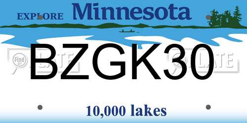 BZGK30 Minnesota License Plate