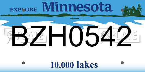BZH0542 Minnesota License Plate