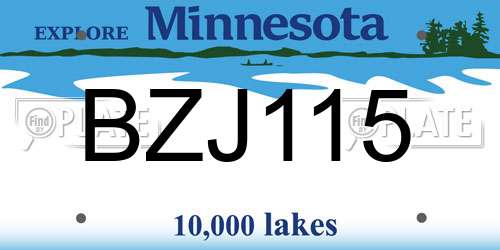 BZJ115 Minnesota License Plate
