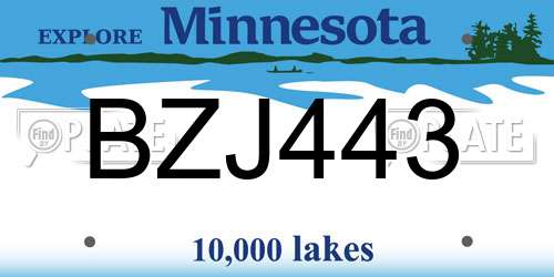 BZJ443 Minnesota License Plate