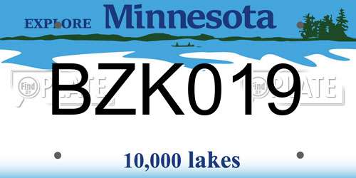BZK019 Minnesota License Plate