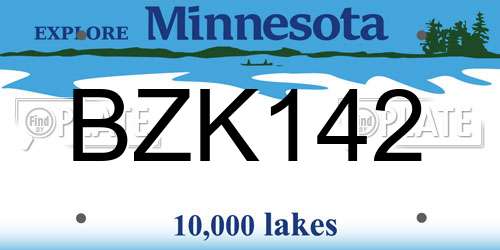 BZK142 Minnesota License Plate