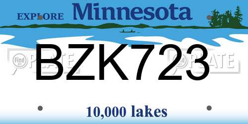 BZK723 Minnesota License Plate