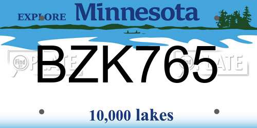 BZK765 Minnesota License Plate