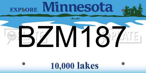 BZM187 Minnesota License Plate