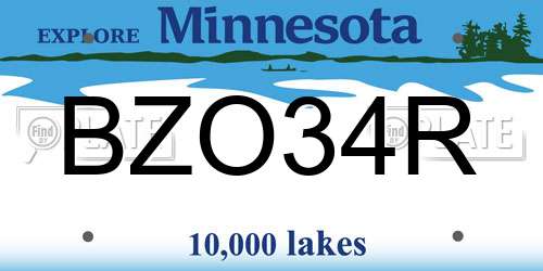 BZO34R Minnesota License Plate