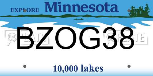 BZOG38 Minnesota License Plate