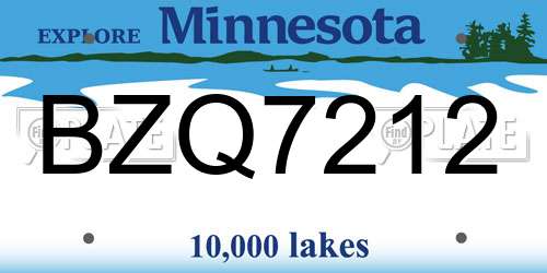 BZQ7212 Minnesota License Plate