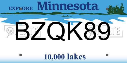 BZQK89 Minnesota License Plate