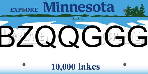 BZQQGGG Minnesota License Plate