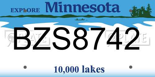 BZS8742 Minnesota License Plate