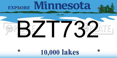 BZT732 Minnesota License Plate