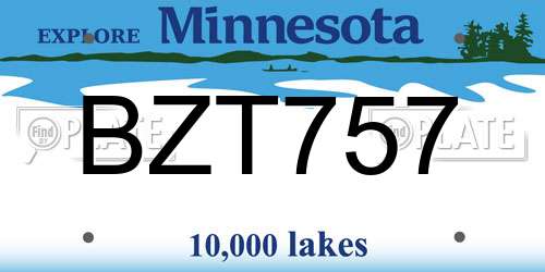 BZT757 Minnesota License Plate