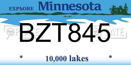 BZT845 Minnesota License Plate