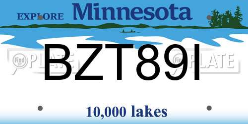 BZT89I Minnesota License Plate