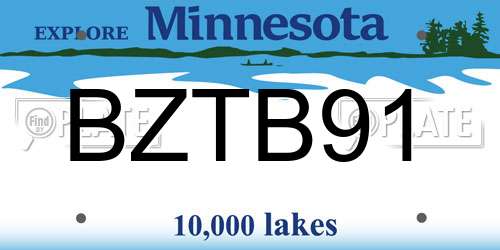 BZTB91 Minnesota License Plate
