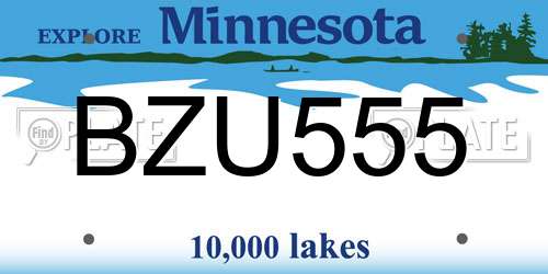 BZU555 Minnesota License Plate