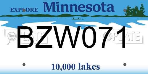 BZW071 Minnesota License Plate