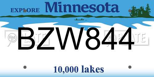 BZW844 Minnesota License Plate