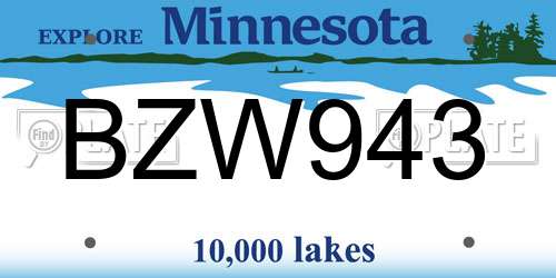 BZW943 Minnesota License Plate