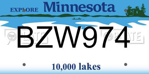 BZW974 Minnesota License Plate