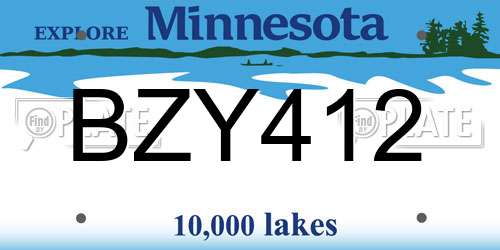 BZY412 Minnesota License Plate