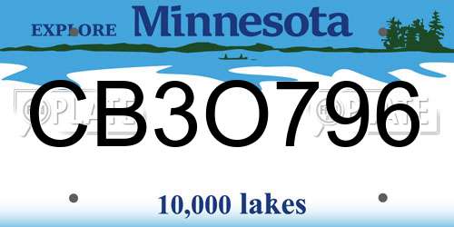 CB3O796 Minnesota License Plate