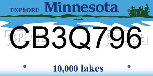 CB3Q796 Minnesota License Plate
