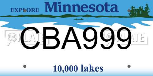 CBA999 Minnesota License Plate