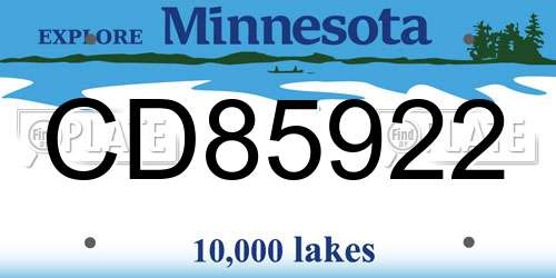 CD85922 Minnesota License Plate
