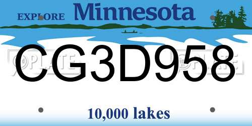CG3D958 Minnesota License Plate