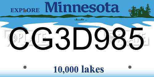 CG3D985 Minnesota License Plate