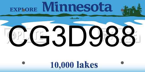 CG3D988 Minnesota License Plate