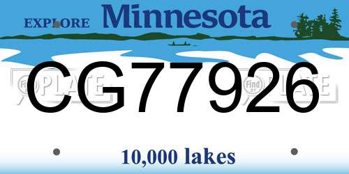 CG77926 Minnesota License Plate