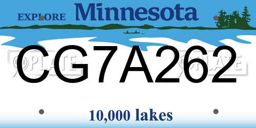 CG7A262 Minnesota License Plate