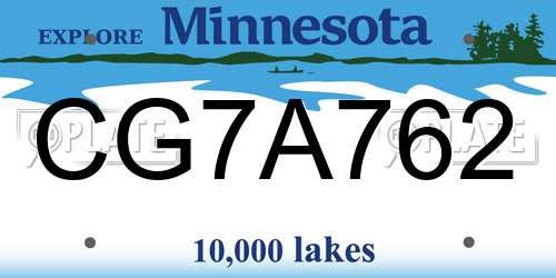 CG7A762 Minnesota License Plate