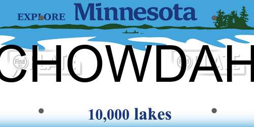 CHOWDAH Minnesota License Plate