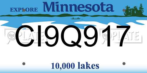 CI9Q917 Minnesota License Plate