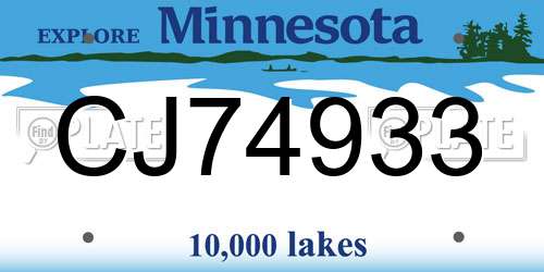 CJ74933 Minnesota License Plate