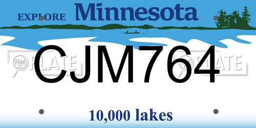 CJM764 Minnesota License Plate