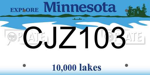 CJZ103 Minnesota License Plate