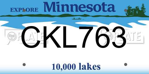 CKL763 Minnesota License Plate