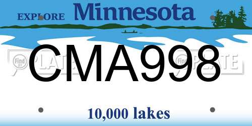 CMA998 Minnesota License Plate