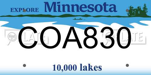 COA830 Minnesota License Plate