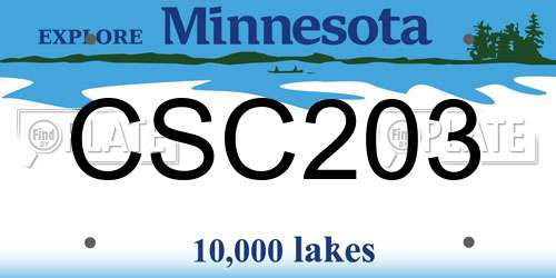 CSC203 Minnesota License Plate